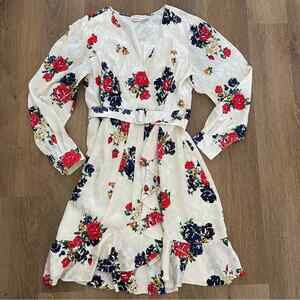 Tory Burch White Multicolor Ruffle Floral Printed Silk Wrap Dress Belted 10 NWT